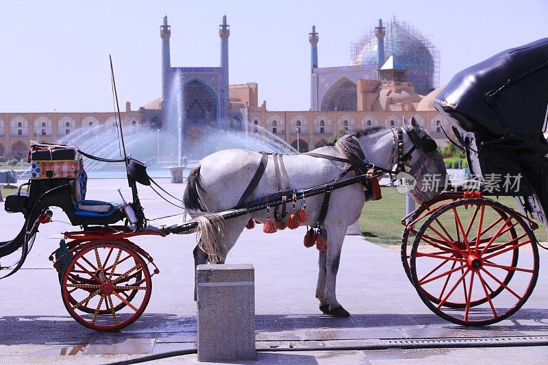 伊朗伊斯法罕Naghsh-i Jahan广场的马车之旅
